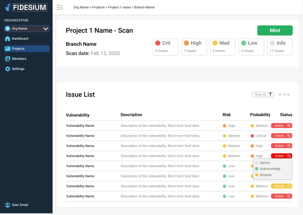 Fidesium Dashboard